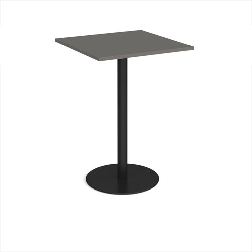 Monza square poseur table with flat round black base 800mm - Onyx Grey