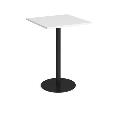 Monza Square Poseur Table With Flat Round Black Base 800mm White