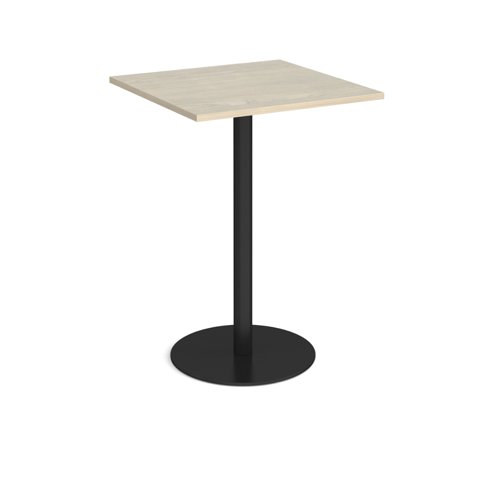Monza square poseur table with flat round black base 800mm - made to order