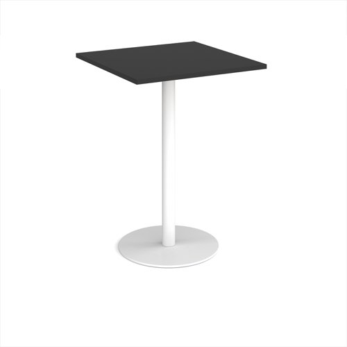 Monza square poseur table with flat round white base 800mm - Black