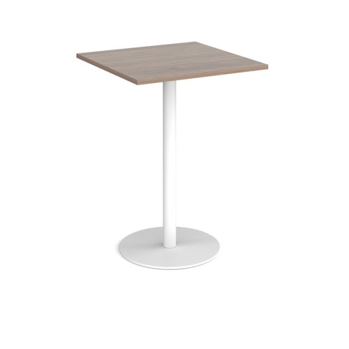 Monza Square Poseur Table With Flat Round White Base 800mm Barcelona Walnut