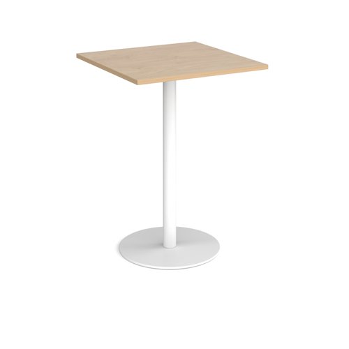 Monza square poseur table with flat round white base 800mm - kendal oak
