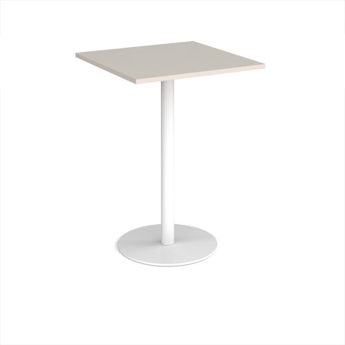 Monza square poseur table with flat round white base 800mm - Light Grey