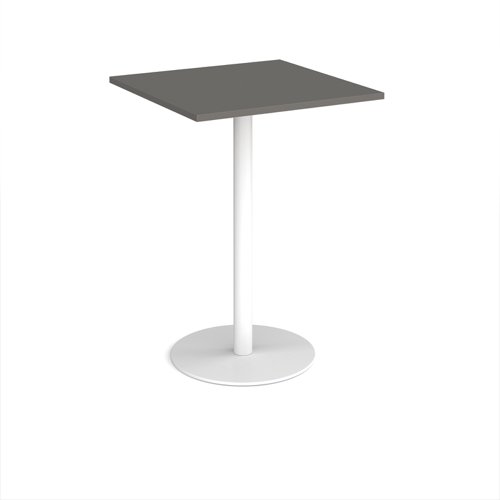 Monza square poseur table with flat round white base 800mm - Onyx Grey