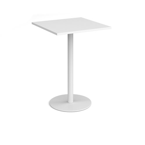 Monza square poseur table with flat round white base 800mm - white