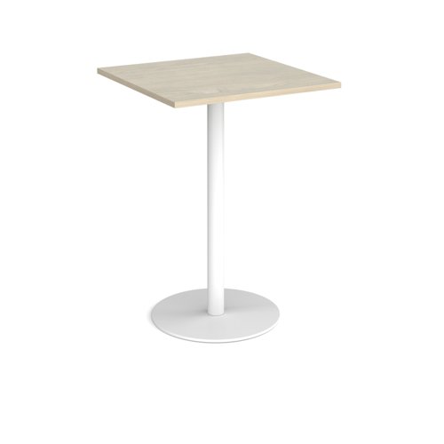 Monza square poseur table with flat round white base 800mm - made to order