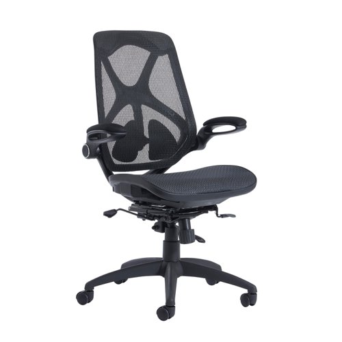 Napier Full Mesh Operators Chair with Tip Up Arms, Seat Slide & Lumbar - Black Mesh (NAP300T1)