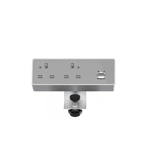 Double Socket 240v with 1x 30W USB-C and 1x 27W USB-A Silver / Grey