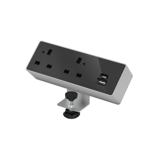 Double Socket 240v with 1x 30W USB-C and 1x 27W USB-A Silver / Black