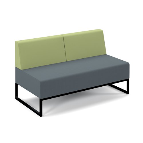 Nera modular soft seating double bench with double back and black frame