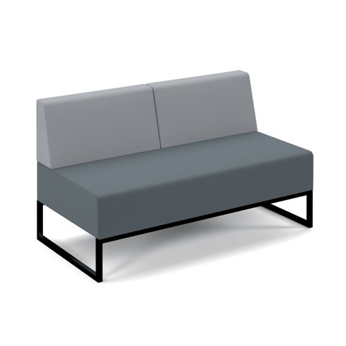 Nera Modular Soft Seating Double Bench With Double Back And Black Frame Elapse Grey Seat With Late Grey Back