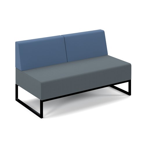 NERA-D-BB-K-EG-RB Nera modular soft seating double bench with double back and black frame - elapse grey seat with range blue back