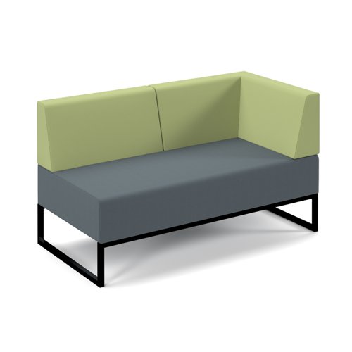 Nera modular soft seating double bench with back and left arm and black frame