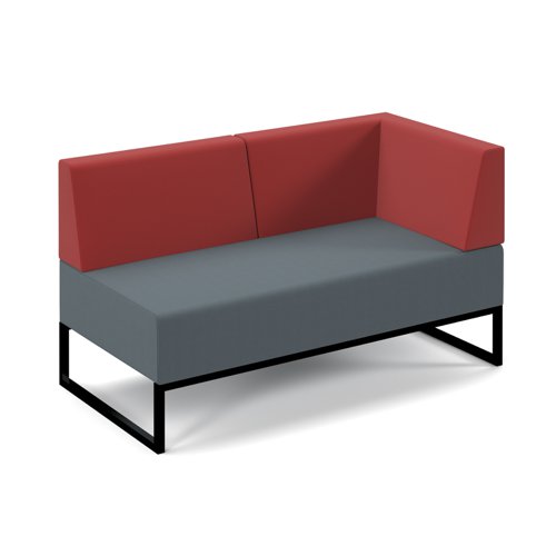 Nera modular soft seating double bench with back and right arm and black frame