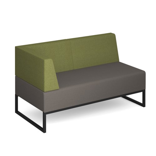 Nera modular soft seating double bench with back and right arm and black frame