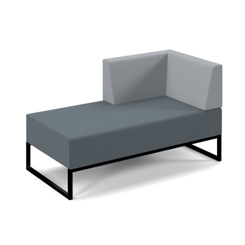 Nera modular soft seating double bench with left hand back and arm and black frame