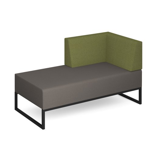 Nera modular soft seating double bench with left hand back and arm and black frame