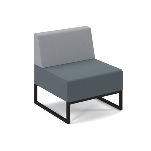 Nera modular soft seating single bench with back and black frame - elapse grey seat with late grey back