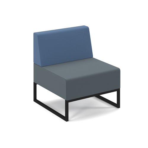 NERA-S-B-K-EG-RB Nera modular soft seating single bench with back and black frame - elapse grey seat with range blue back