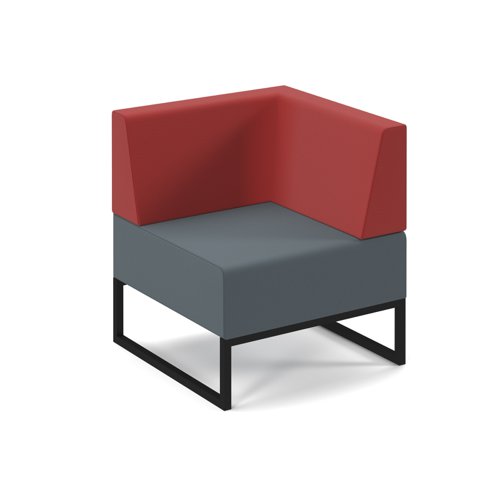 Nera modular soft seating single bench with back and left arm and black frame
