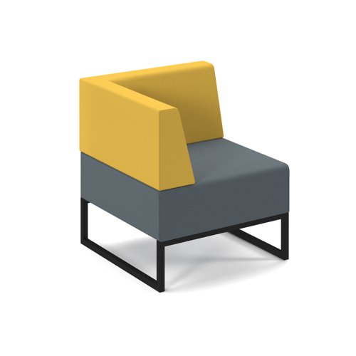 Nera modular soft seating single bench with back and right arm and  black frame