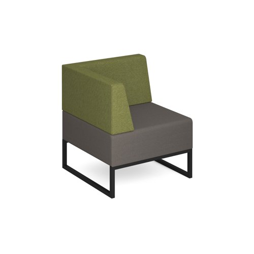 Nera modular soft seating single bench with back and right arm and black frame