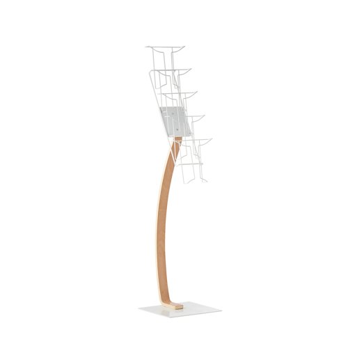 Ora floor standing steel & wood display unit 5x A4 compartments - Silver & Oak