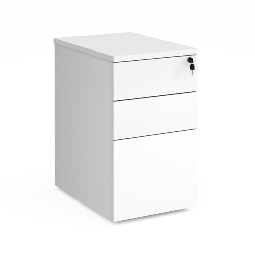 Deluxe desk high 3 drawer pedestal 600mm deep - white