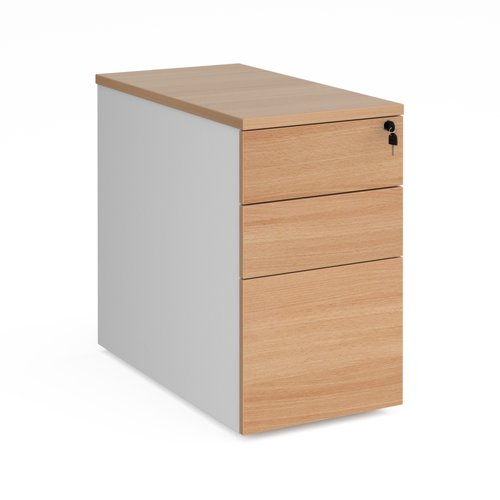 Deluxe desk high 3 drawer pedestal 800mm deep - white with beech drawers
