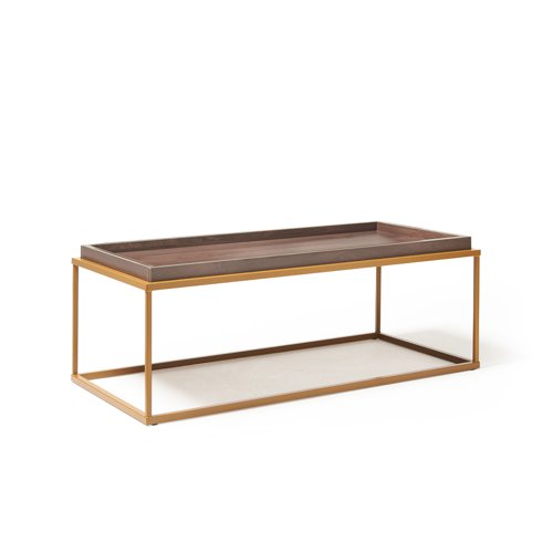 Parma rectangular coffee table with a matt gold steel frame and Venus top