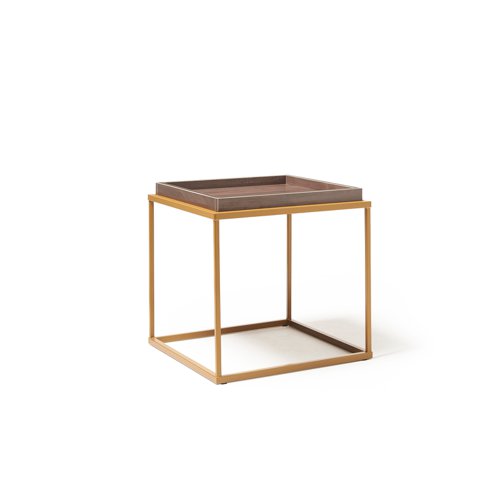 Parma square side table with a matt gold steel frame and Venus top