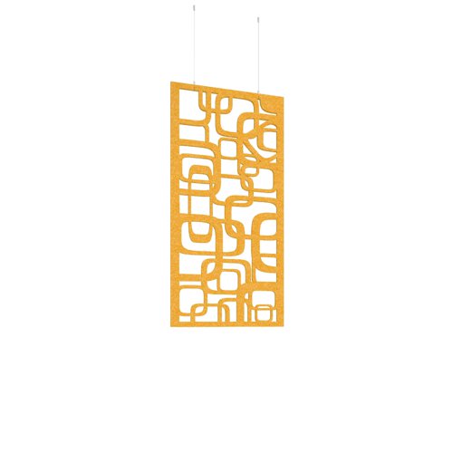 Piano Chords acoustic patterned hanging screens in yellow 1200 x 600mm with hanging wires and hooks - Bygone (4 pack)