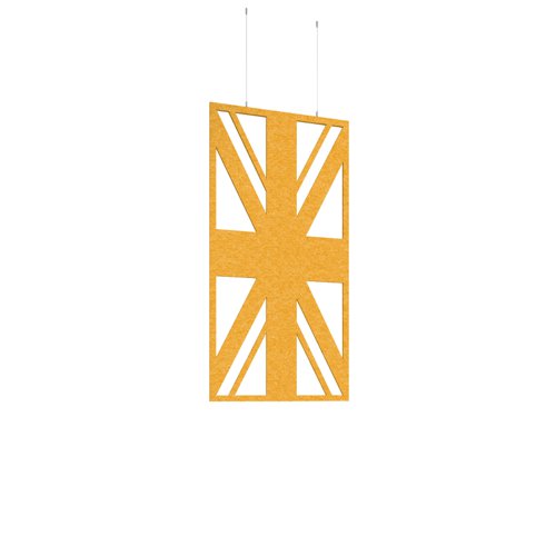 Piano Chords acoustic patterned hanging screens in yellow 1200 x 600mm with hanging wires and hooks - Union (4 pack)