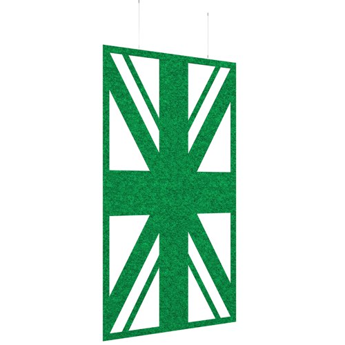 Piano Chords acoustic patterned hanging screens in dark green 2400 x 1200mm with hanging wires and hooks - Union | PC2412-U-DN | Dams International