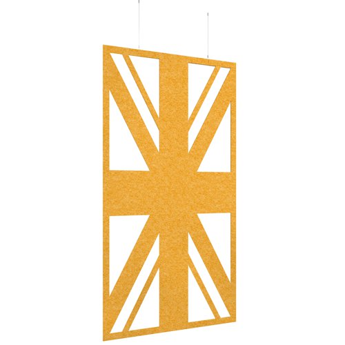 Piano Chords acoustic patterned hanging screens in yellow 2400 x 1200mm with hanging wires and hooks - Union | PC2412-U-Y | Dams International