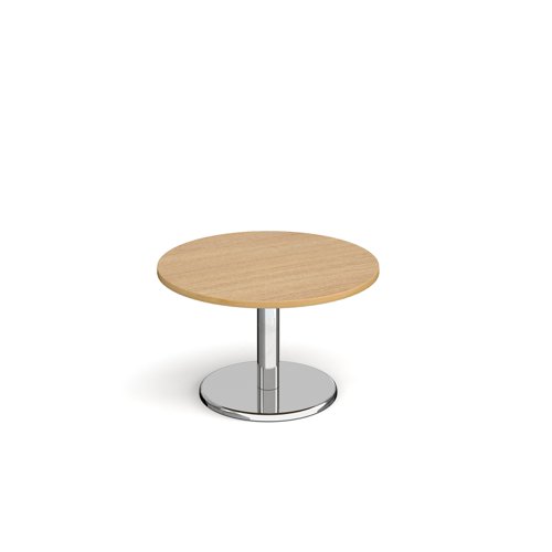 Pisa circular coffee table with round chrome base 800mm - oak PCC800-O Buy online at Office 5Star or contact us Tel 01594 810081 for assistance