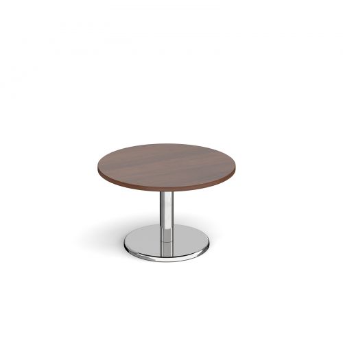 Pisa circular coffee table with round chrome base 800mm - walnut