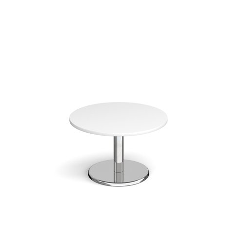 Pisa circular coffee table with round chrome base 800mm - white PCC800-WH Buy online at Office 5Star or contact us Tel 01594 810081 for assistance