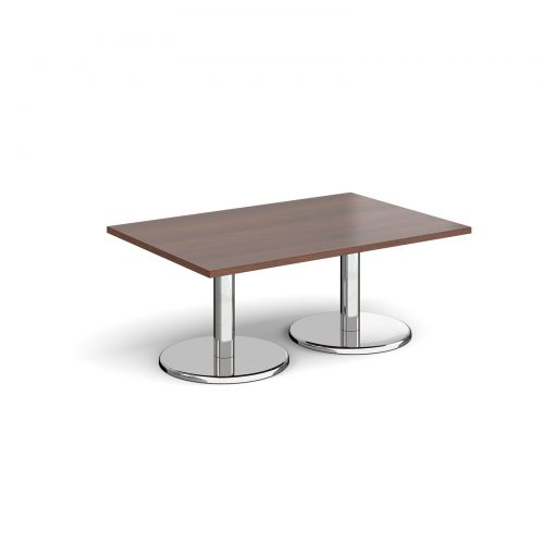 Pisa rectangular coffee table with round chrome bases 1200mm x 800mm - walnut