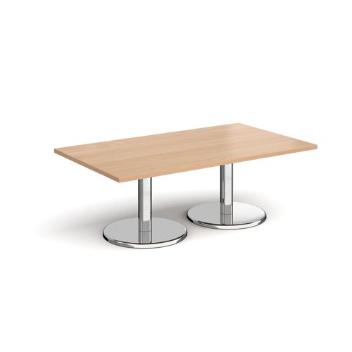 Pisa rectangular coffee table with round chrome bases 1400mm x 800mm - beech PCR1400-B Buy online at Office 5Star or contact us Tel 01594 810081 for assistance