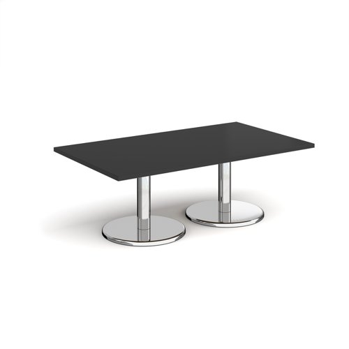 Pisa rectangular coffee table with round chrome bases 1400mm x 800mm - Black | PCR1400-BK | Dams International