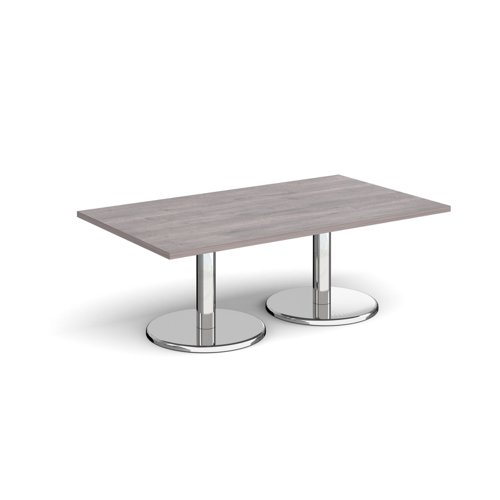 Pisa rectangular coffee table with round chrome bases 1400mm x 800mm - grey oak PCR1400-GO Buy online at Office 5Star or contact us Tel 01594 810081 for assistance