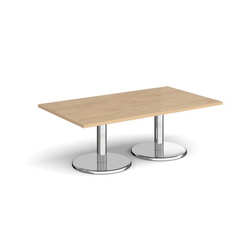 Pisa rectangular coffee table with round chrome bases 1400mm x 800mm - kendal oak PCR1400-KO Buy online at Office 5Star or contact us Tel 01594 810081 for assistance