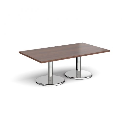 Pisa rectangular coffee table with round chrome bases 1400mm x 800mm - walnut