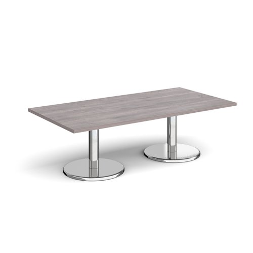 PCR1600-GO Pisa rectangular coffee table with round chrome bases 1600mm x 800mm - grey oak