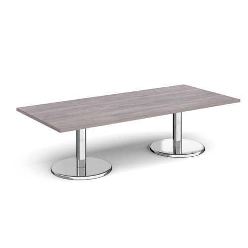 Pisa rectangular coffee table with round chrome bases 1800mm x 800mm - grey oak PCR1800-GO Buy online at Office 5Star or contact us Tel 01594 810081 for assistance