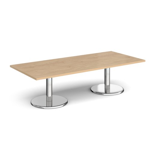 Pisa rectangular coffee table with round chrome bases 1800mm x 800mm - kendal oak PCR1800-KO Buy online at Office 5Star or contact us Tel 01594 810081 for assistance