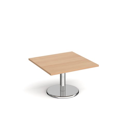 Pisa Square Coffee Table With Round Chrome Base 800mm Beech