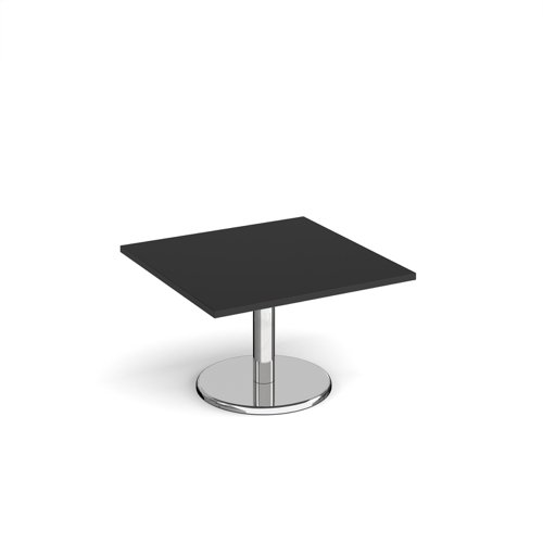 Pisa square coffee table with round chrome base 800mm - Black