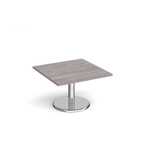 Pisa square coffee table with round chrome base 800mm - grey oak PCS800-GO Buy online at Office 5Star or contact us Tel 01594 810081 for assistance